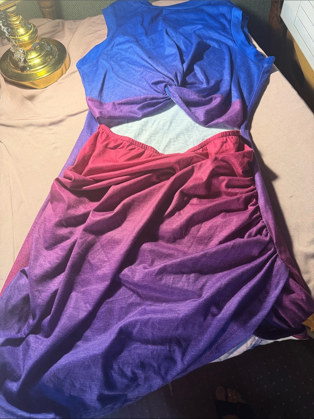 Gradient Blue to Purple Women's Twist-Front Cutout Skirt